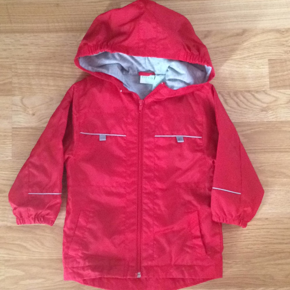 Red and gray jacket.